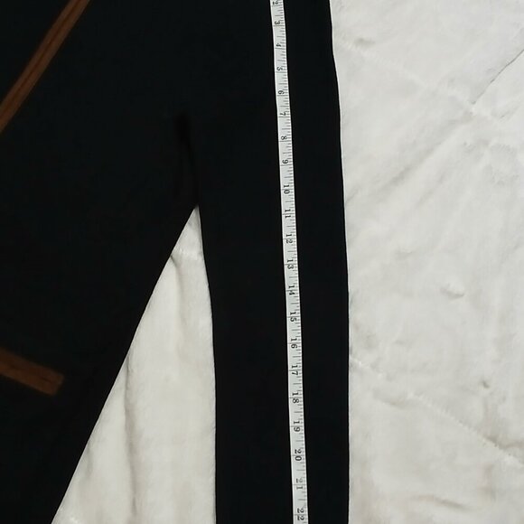 Lauren by Ralph Lauren long zip cardigan, black trimmed in brown leather, size l - Picture 5 of 7